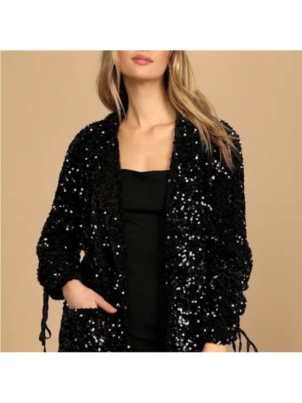Blank NYC Black Sequin Ensemble Break the Bank Black Sequin Blazer Jacket